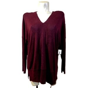 Style & Co Womens V-Neck Tunic Sweater Red Velvet Marled Knit Top M New